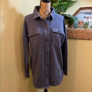 Button-Front Shacket Overshirt in Gray